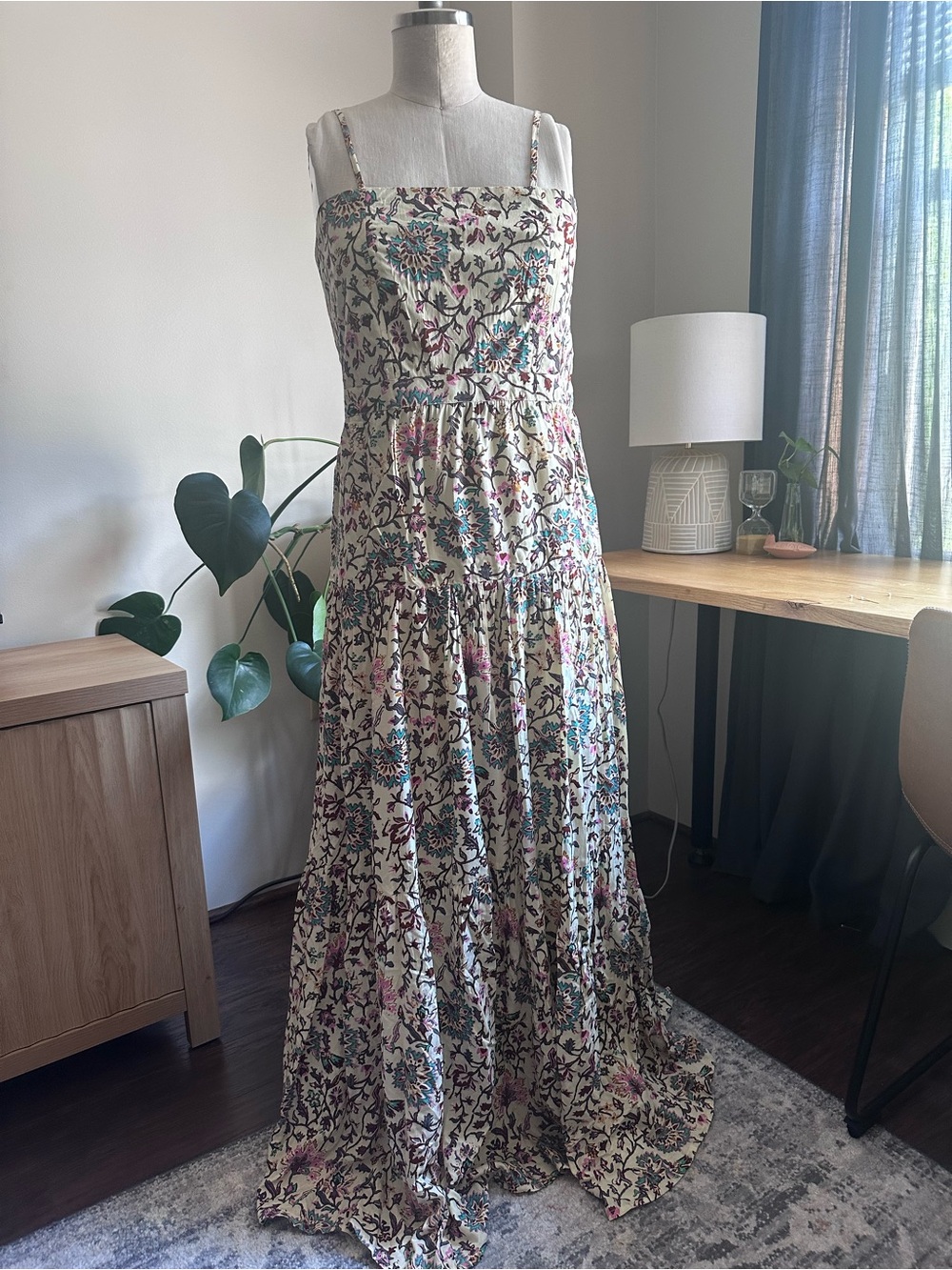 NWT Anthropologie RAGA Deema Floral Tiered Maxi Dress in Cream and Blue - Picture 2 of 4